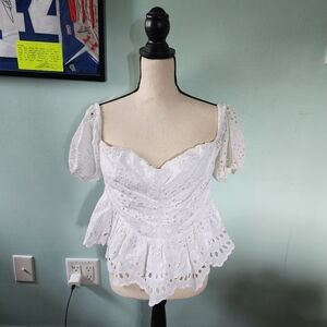 Express White Off Shoulder Eyelet T-Shirt